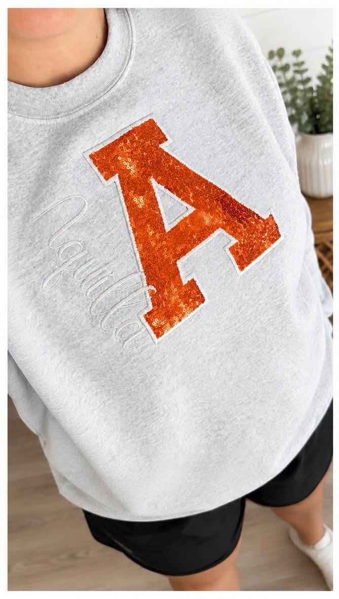 Custom Sequin Letter + Script  Embroidered Crewneck