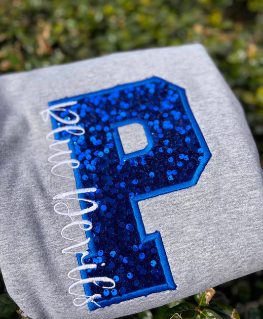 Sequin Varsity Letter Crewneck